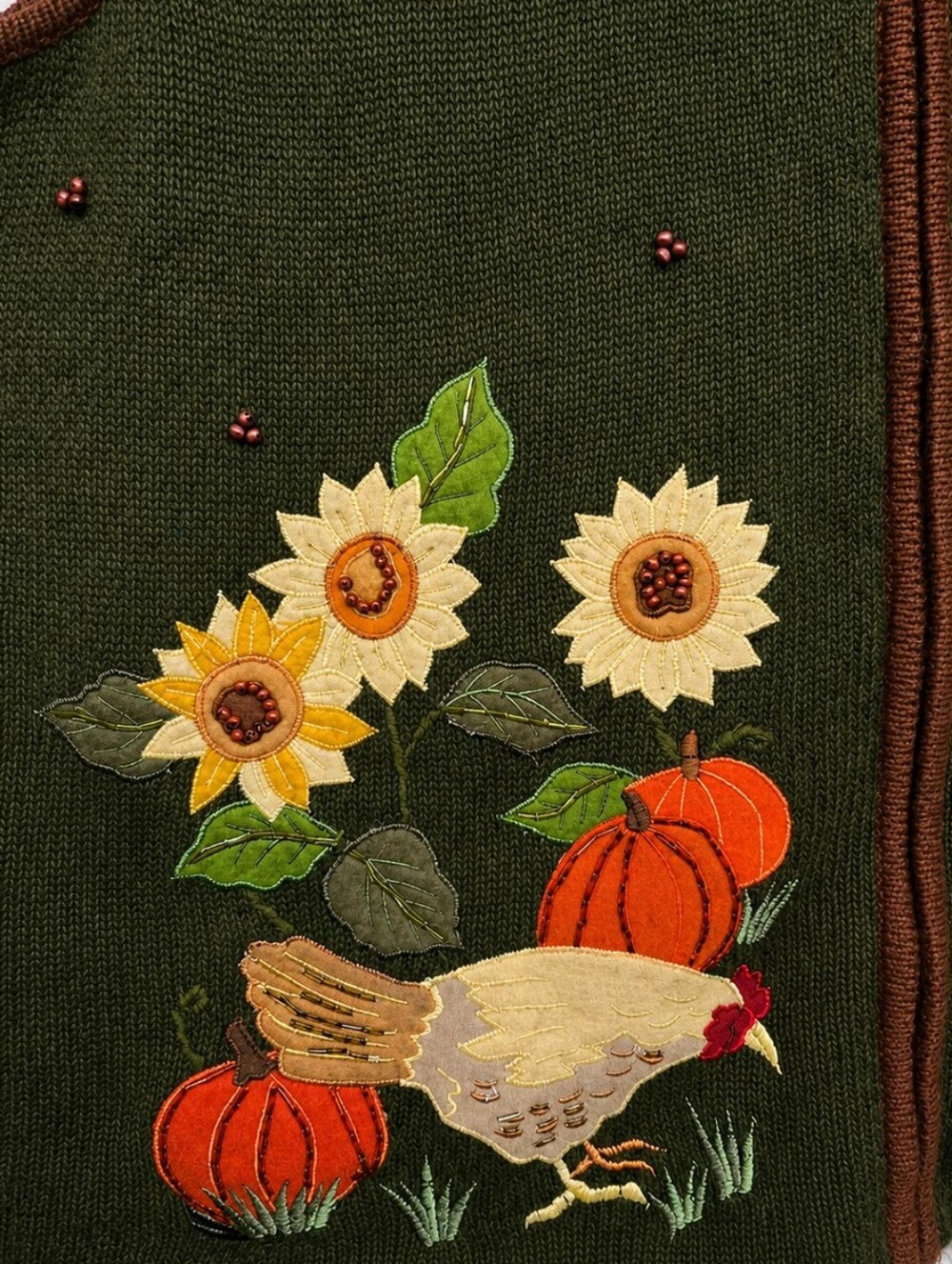 Tiara Women 2X Fall Harvest Chicken Pumpkin Zip Sweater Vest Cottagecore Granny - Picture 2 of 10